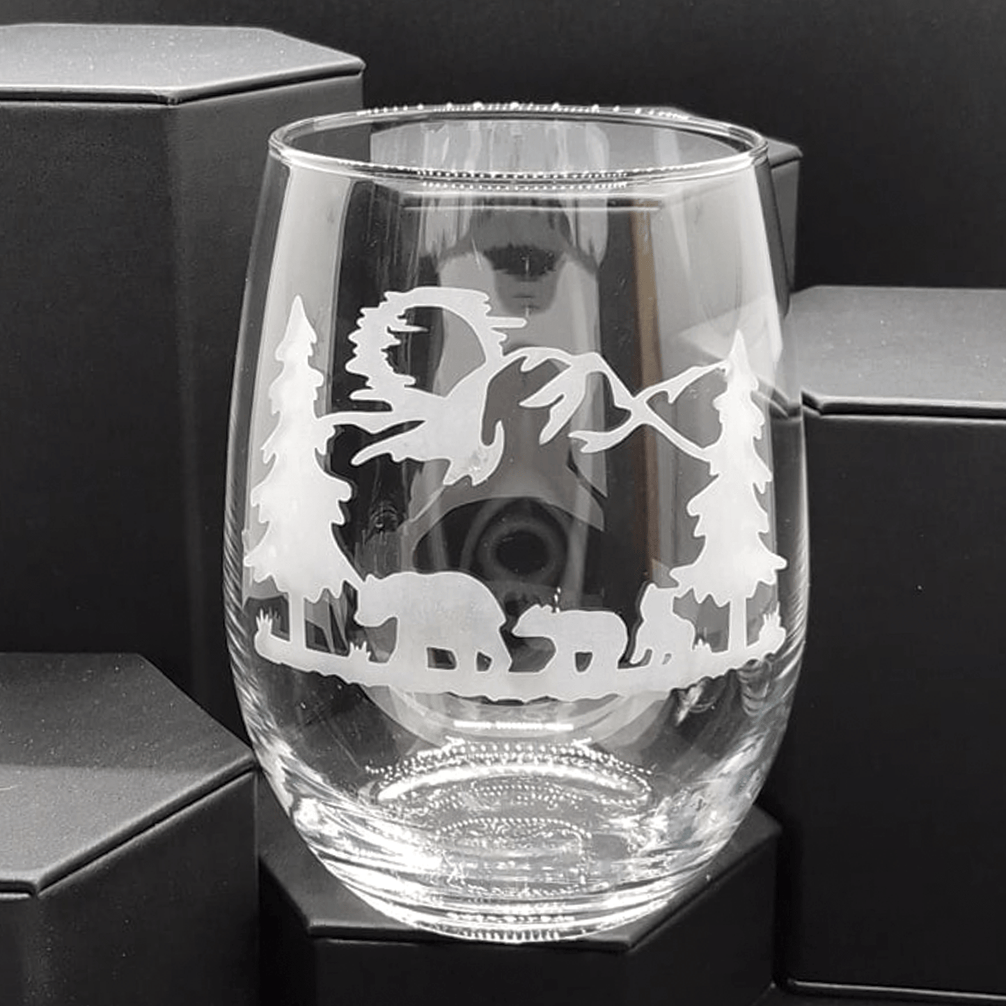 Three Bears Sandblast Etched Stemless Wine Glass 20.5oz - Expressive DeZien 