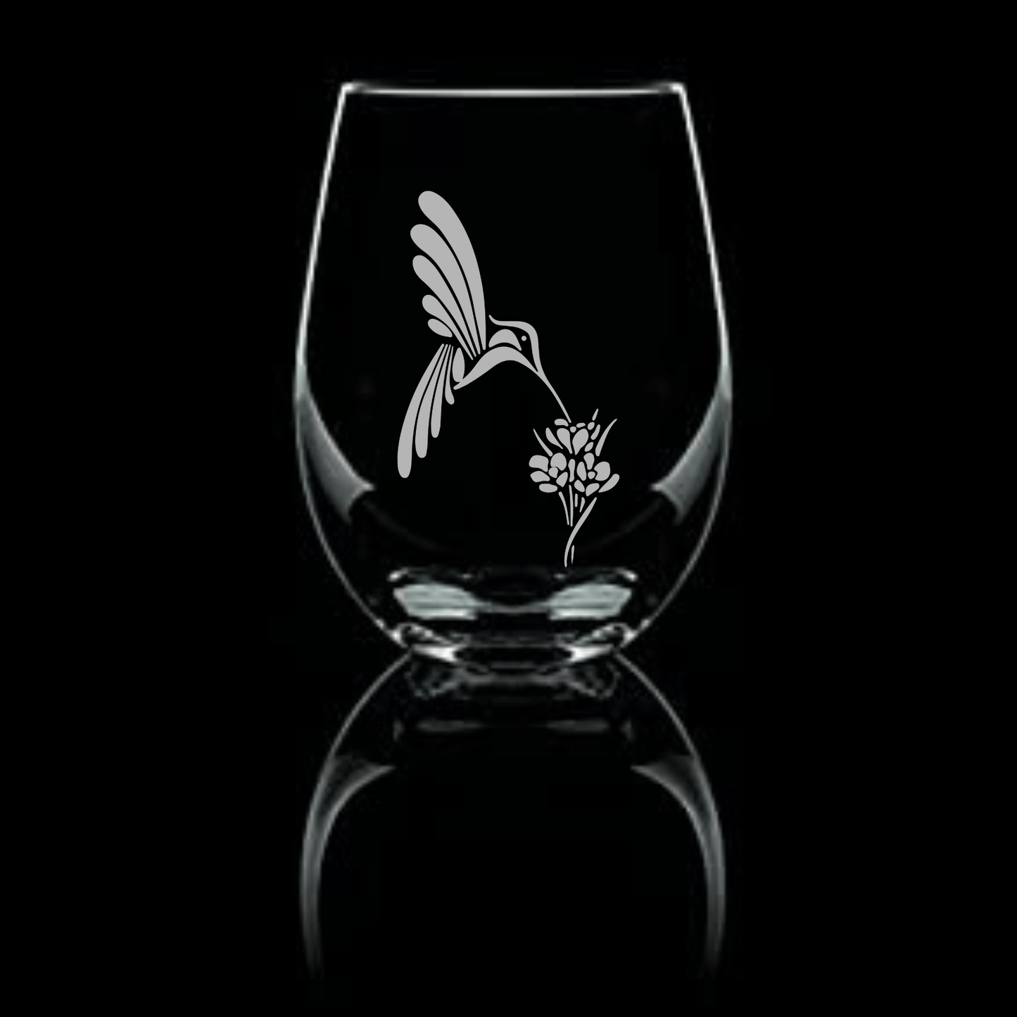 Etched Hummingbird and Flower Stemless Wine Glass 20.5oz - Expressive DeZien 
