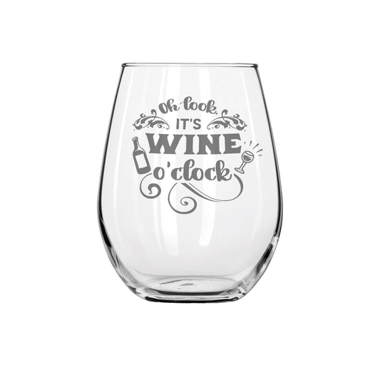 Oh Look It's Wine O'Clock Etched Stemless Wine Glass 20.5oz - Expressive DeZien 