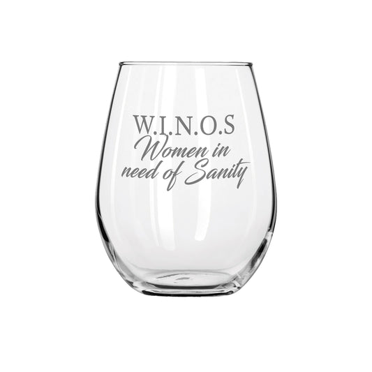 W.I.N.O Sandblast Etched Stemless Wine Glass 20.5oz - Expressive DeZien 