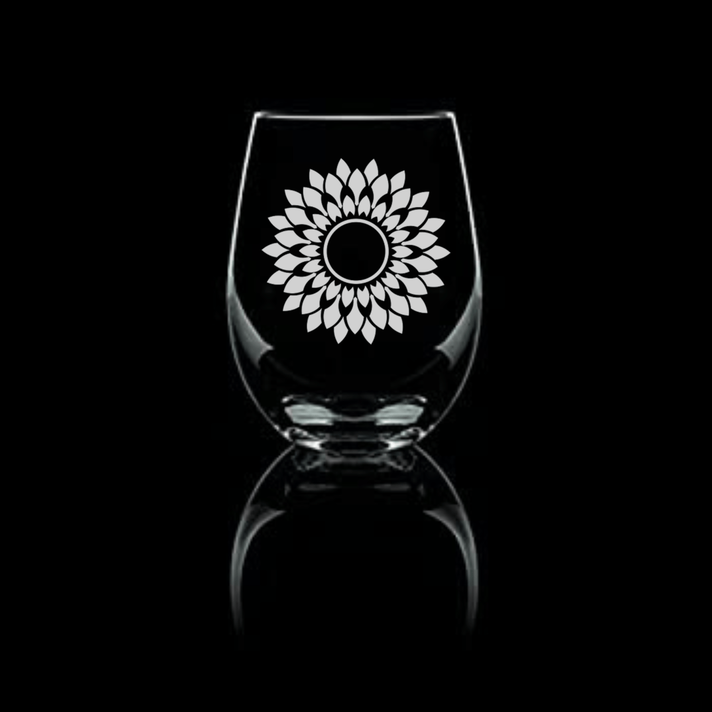 Elegant Etched Sunflower 20.5oz Stemless Wine Glasses (2 Styles) - Expressive DeZien 