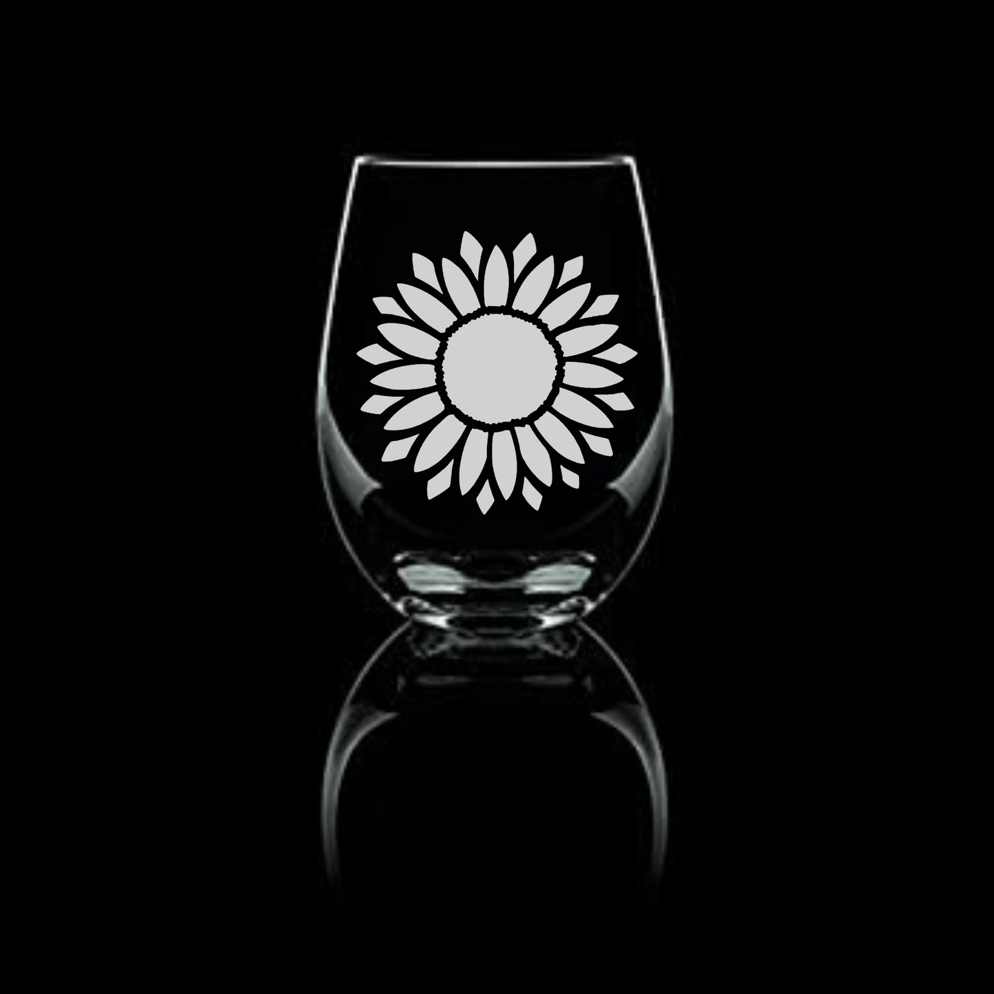 Elegant Etched Sunflower 20.5oz Stemless Wine Glasses (2 Styles) - Expressive DeZien 
