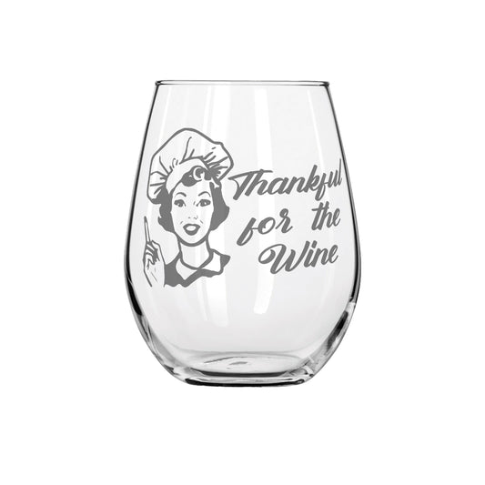 Thankful for the Wine Sandblast Etched Stemless Wine Glass 20.5oz - Expressive DeZien 