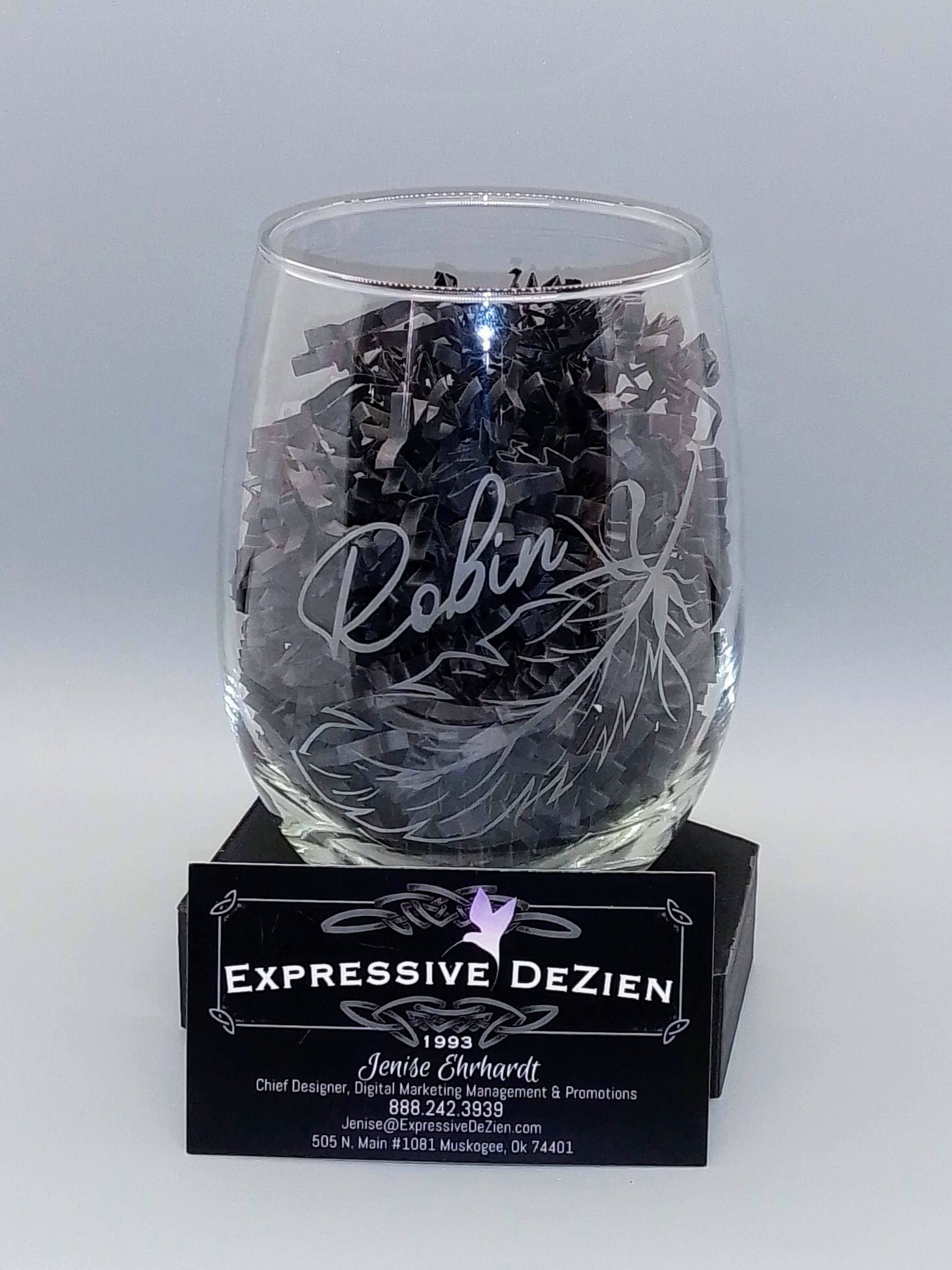 Feather Etched Stemless Wine Glass 20.5oz - Expressive DeZien 