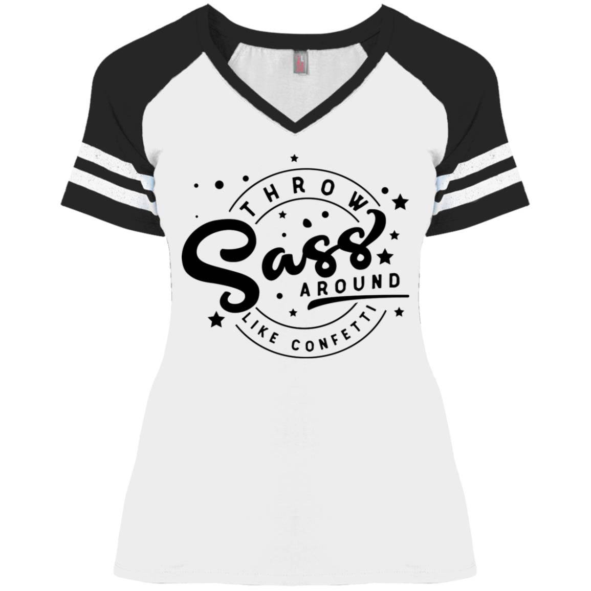 Sass Around Ladies' Game V-Neck T-Shirt - Expressive DeZien 