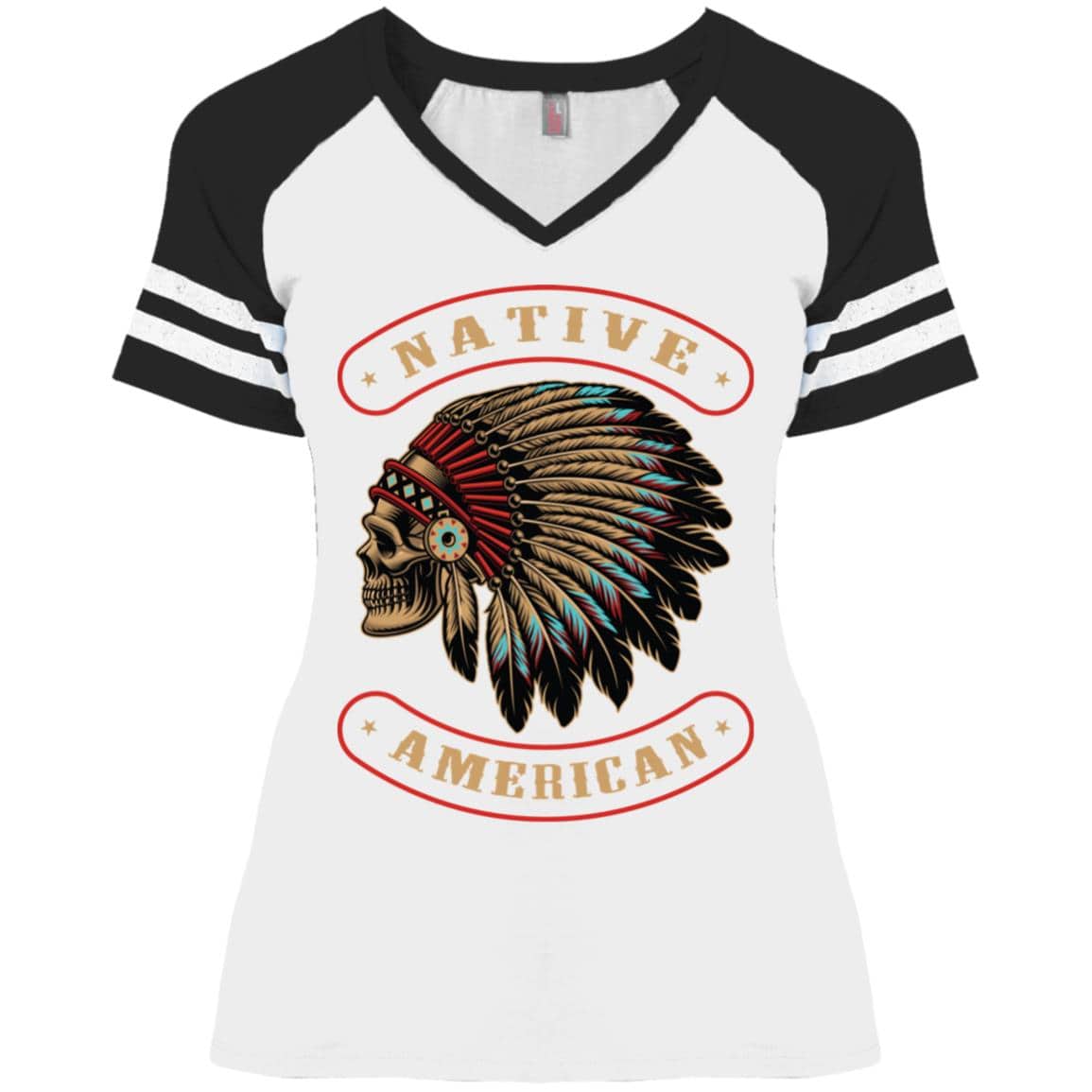 Native American Ladies' Game V-Neck T-Shirt - Expressive DeZien 