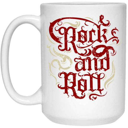 Rock n Roll 15 oz. White Mug Red text - Expressive DeZien 