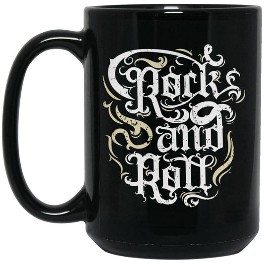 Rock n Roll 15 oz. Black Mug White text - Expressive DeZien 