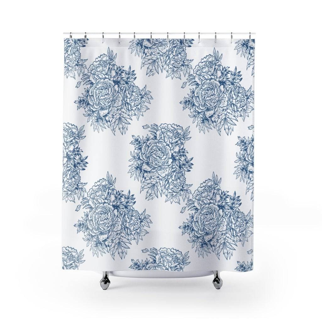 Peony Flowers Blue Shower Curtain - Expressive DeZien 