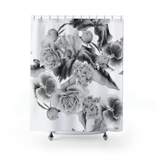 Monochrome Watercolor Flowers Shower Curtains - Expressive DeZien 