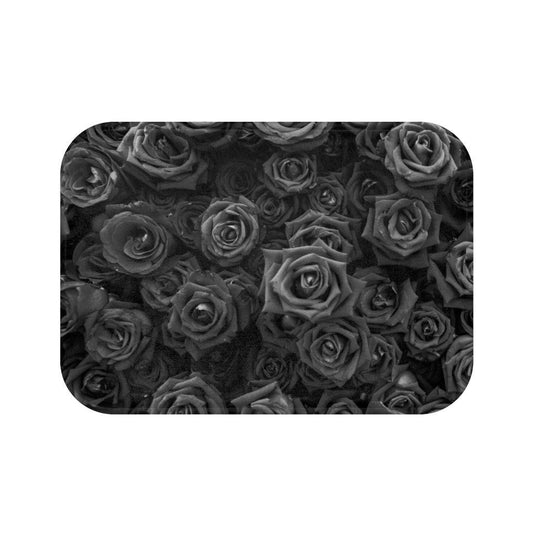 Black Monochrome Roses Bath Mat - Expressive DeZien 