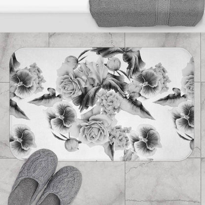Monochrome Watercolor Flowers Bath Mat - Expressive DeZien 