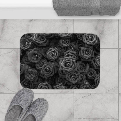 Black Monochrome Roses Bath Mat - Expressive DeZien 