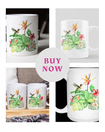 Tropical Hummingbird Ceramic Mug 15oz - Expressive DeZien 