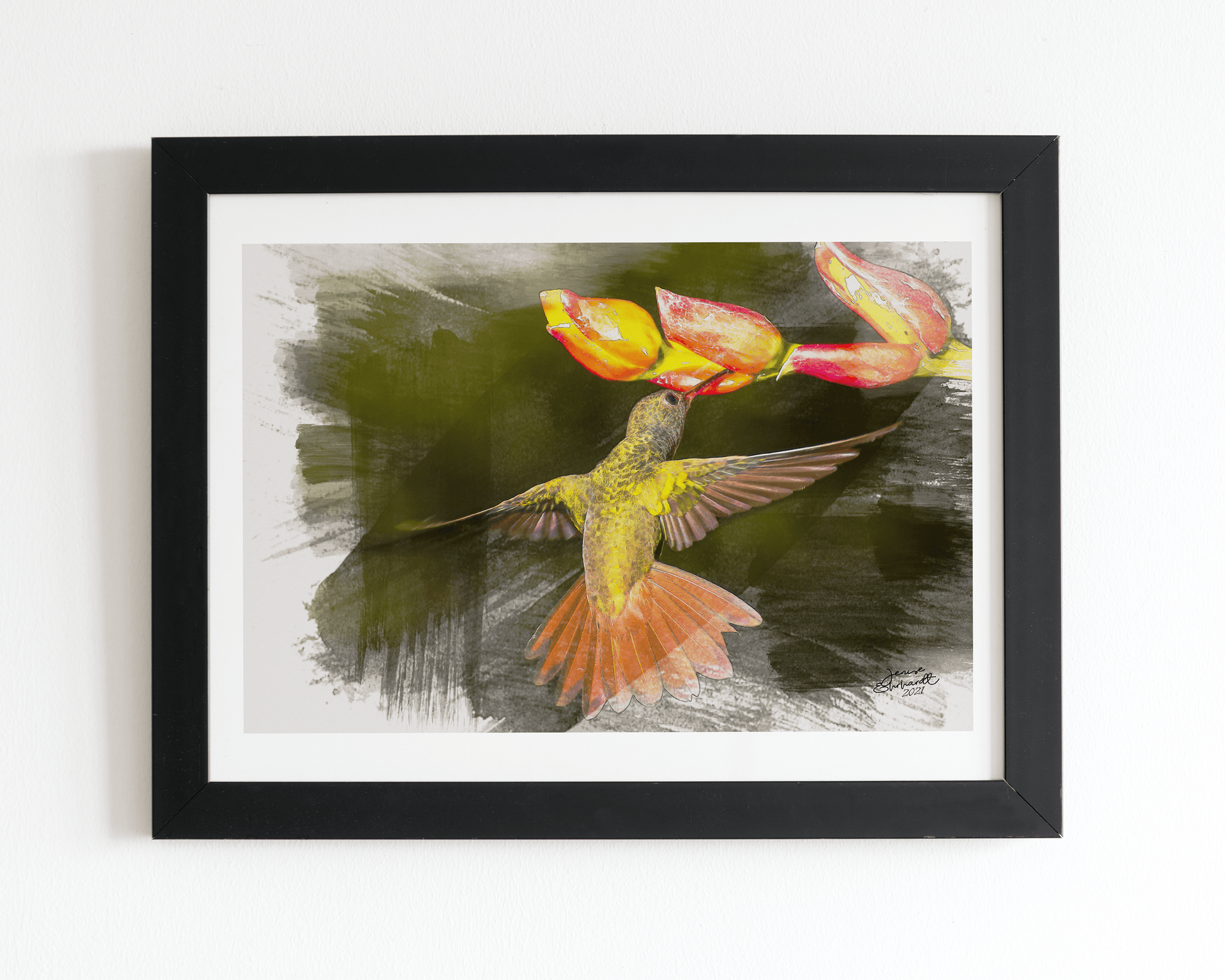 Watercolor 16x12 Sunset Hummingbird, 2021 - Expressive DeZien 
