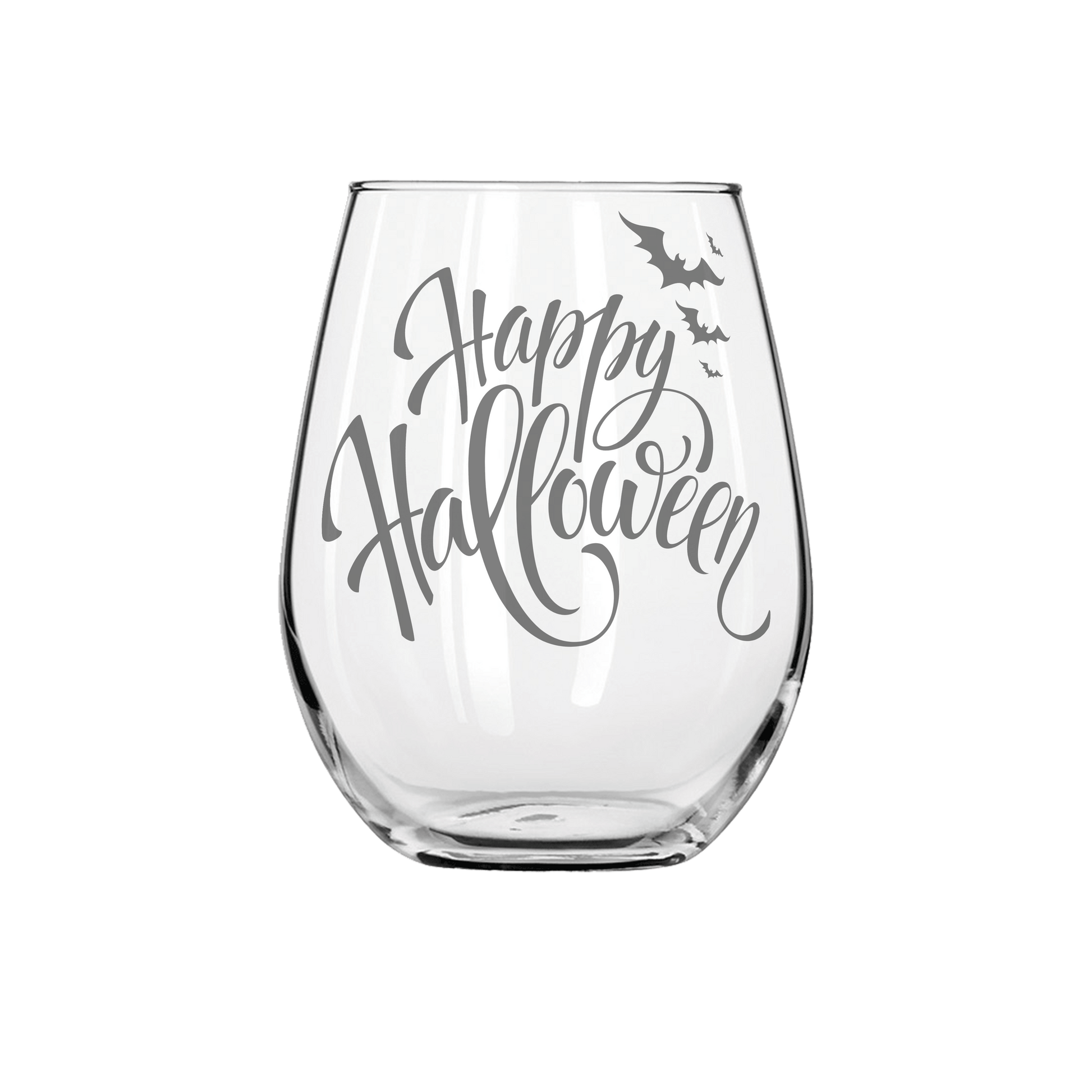 Halloween with Bats Etched Stemless Wine Glass 20.5oz - Expressive DeZien 