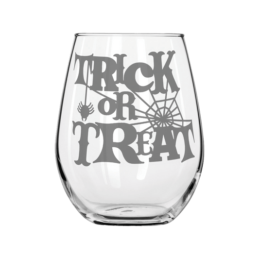 Trick or Treat Sandblast Etched Stemless Wine Glass 20.5oz - Expressive DeZien 