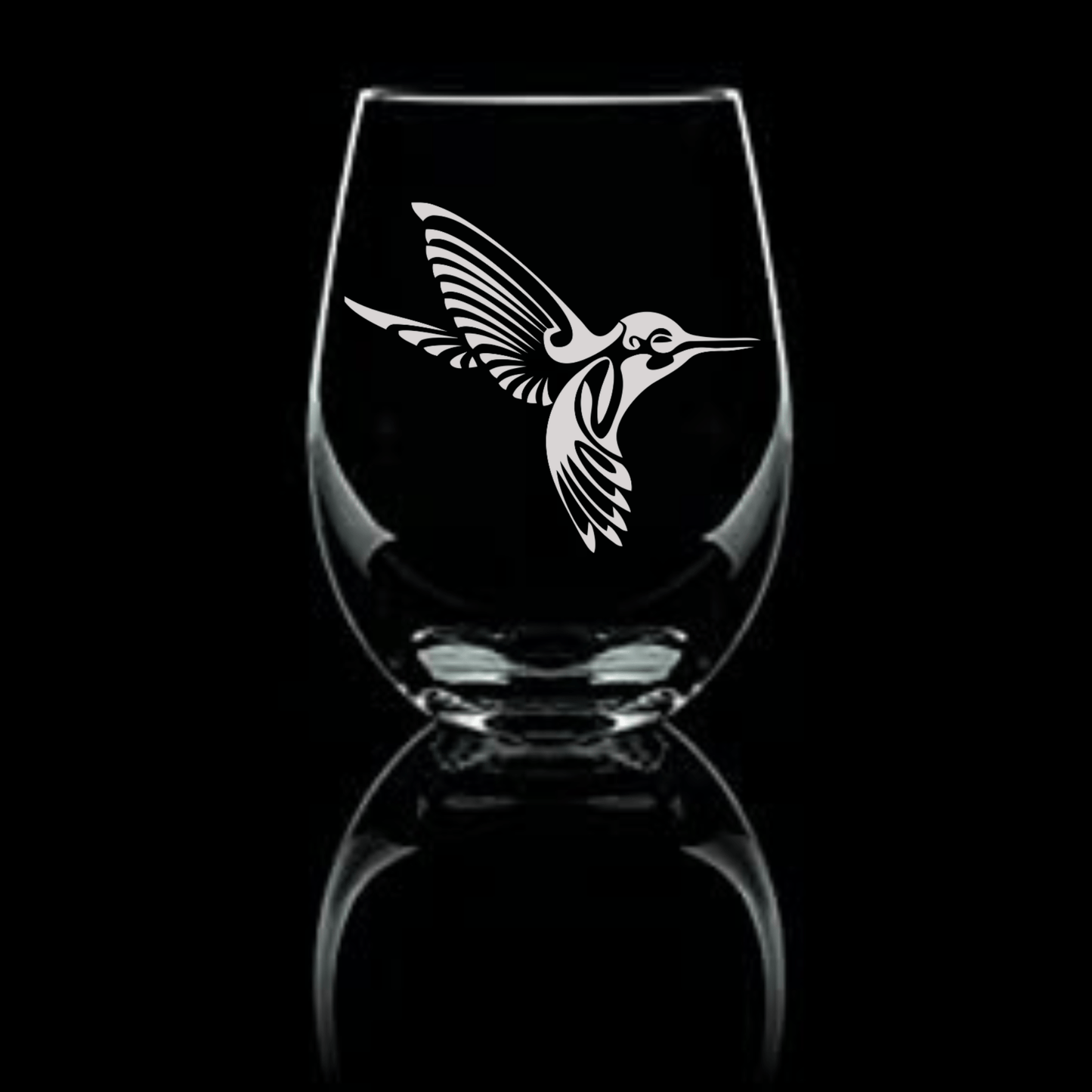 Etched Tribal Hummingbird Stemless Wine Glass 20.5oz - Expressive DeZien 