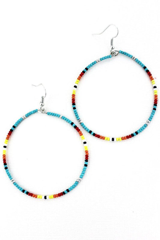 Turquoise and Silver Beaded Hoop Earrings - Expressive DeZien 