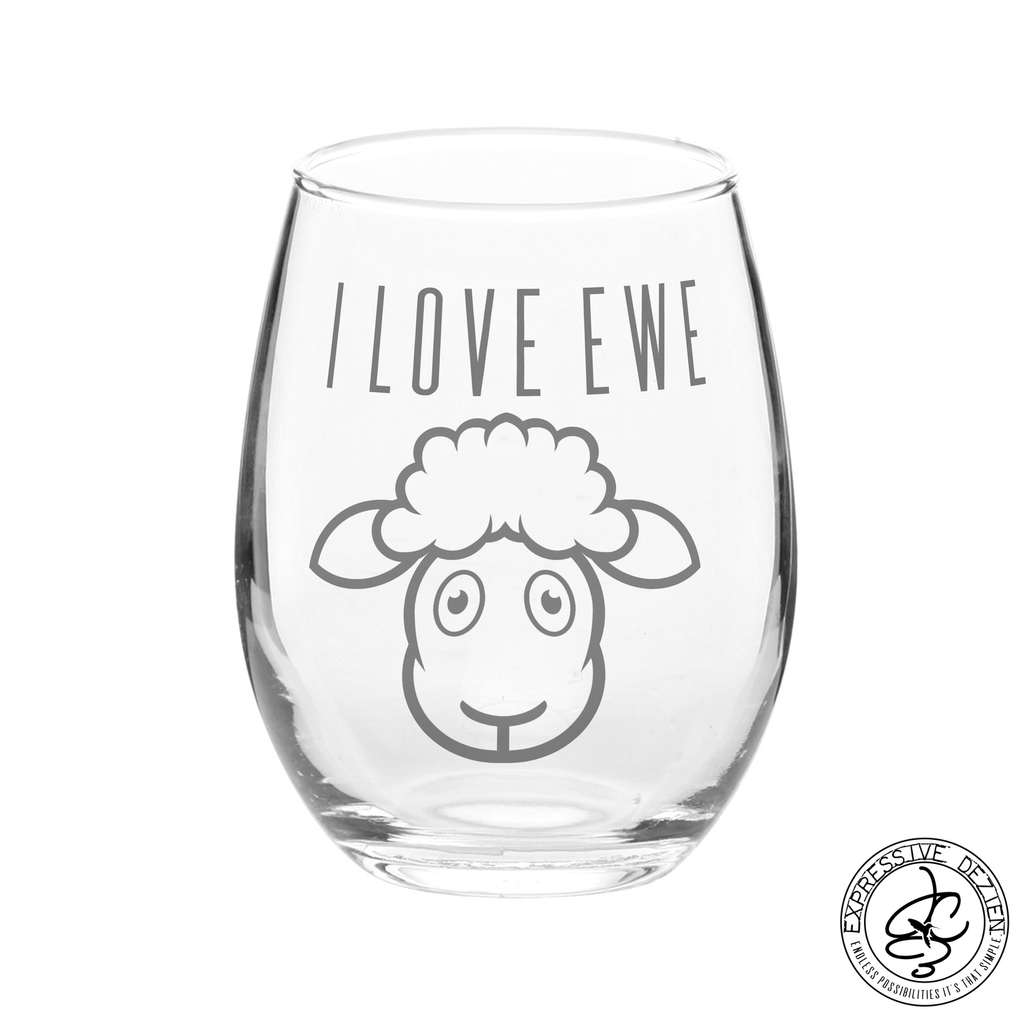 I LOVE EWE 20.5oz Stemless Wine Glasses Sweetheart Valentines Day Gift - Expressive DeZien 