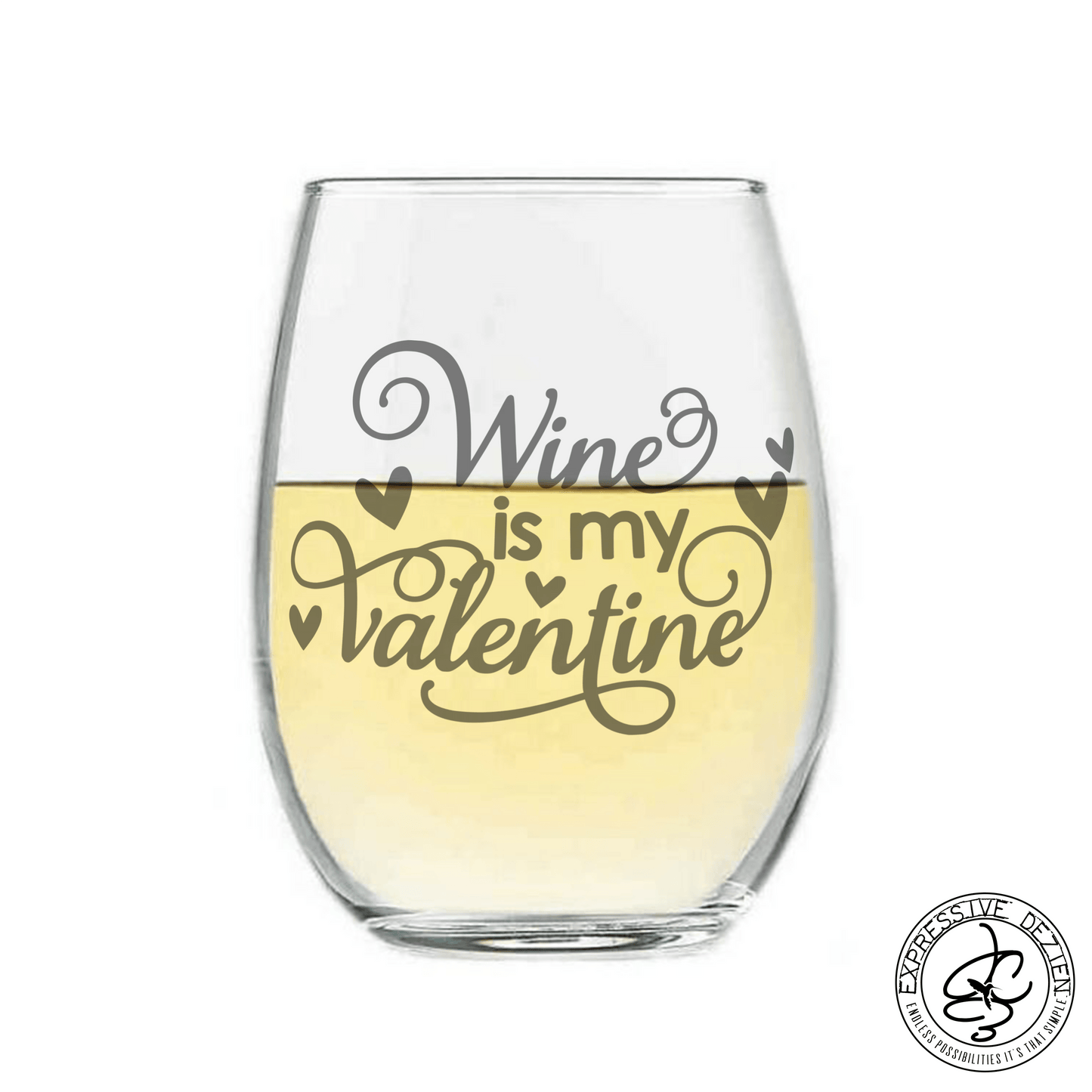 Etched Stemless Wine Glass Wine is my Valentine 20.5oz Sweetheart Valentine’s Day Gift - Expressive DeZien 