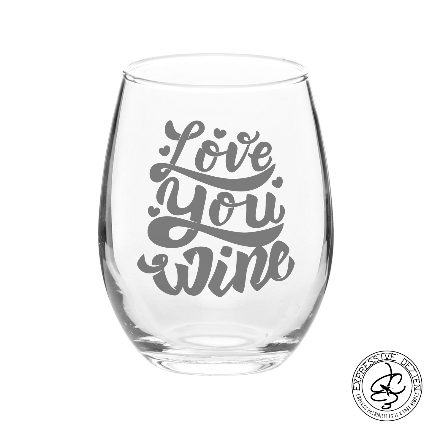 Love You Wine 20.5oz Stemless Wine Glasses Sweetheart Valentines Day Gift - Expressive DeZien 