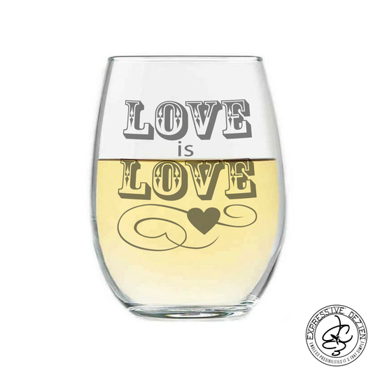 Etched Stemless Wine Glass Love is Love 20.5oz Sweetheart Valentine’s Day Gift - Expressive DeZien 