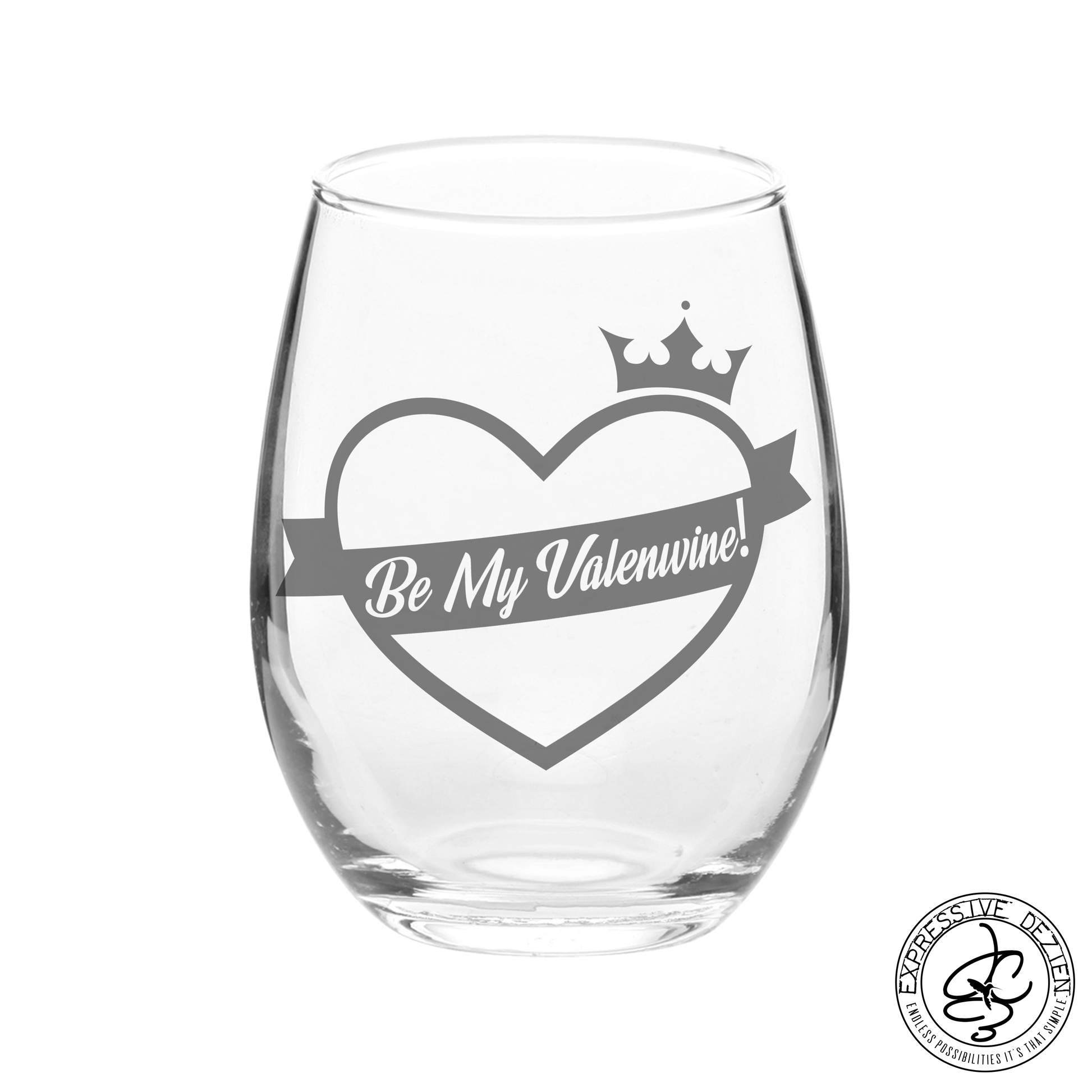 Etched Stemless Wine Glass Be my Valenwine 20.5oz Sweetheart Valentine’s Day Gift - Expressive DeZien 