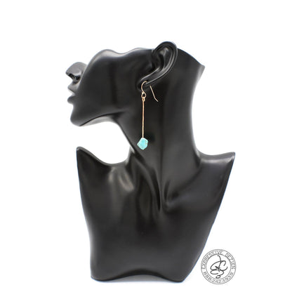 Turquoise and Hammered Copper Chunky Long Skinny Bead Dangle Earrings Native inspired and Created - Expressive DeZien 