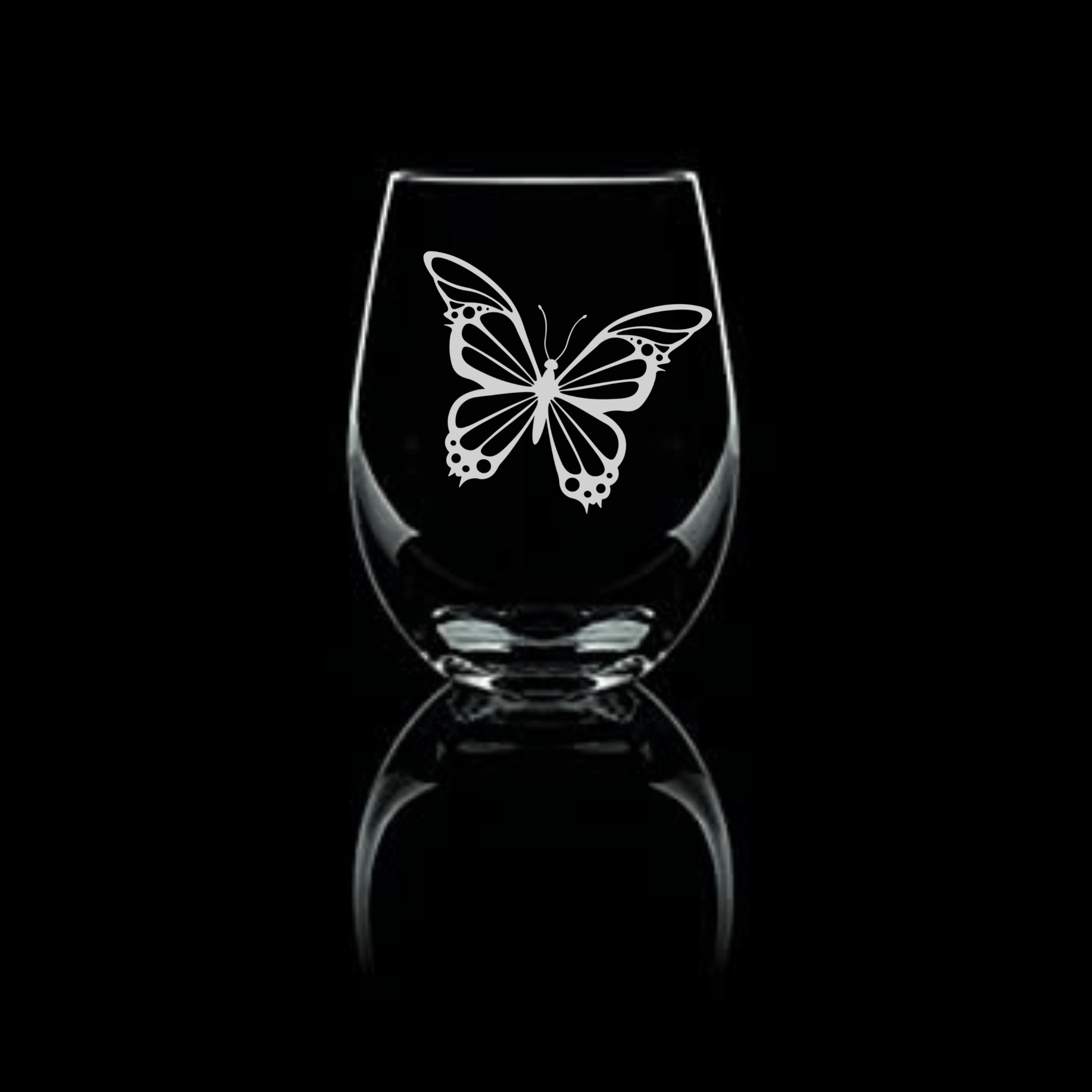 Etched Butterfly Stemless Wine Glass 20.5oz V1 - Expressive DeZien 