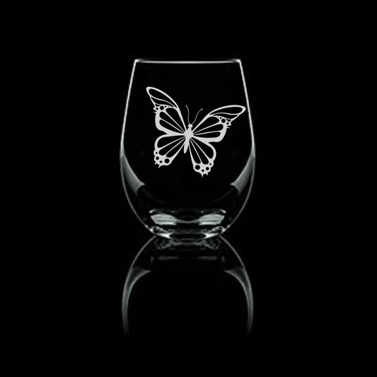 Etched Butterfly Stemless Wine Glass 20.5oz V1 - Expressive DeZien 