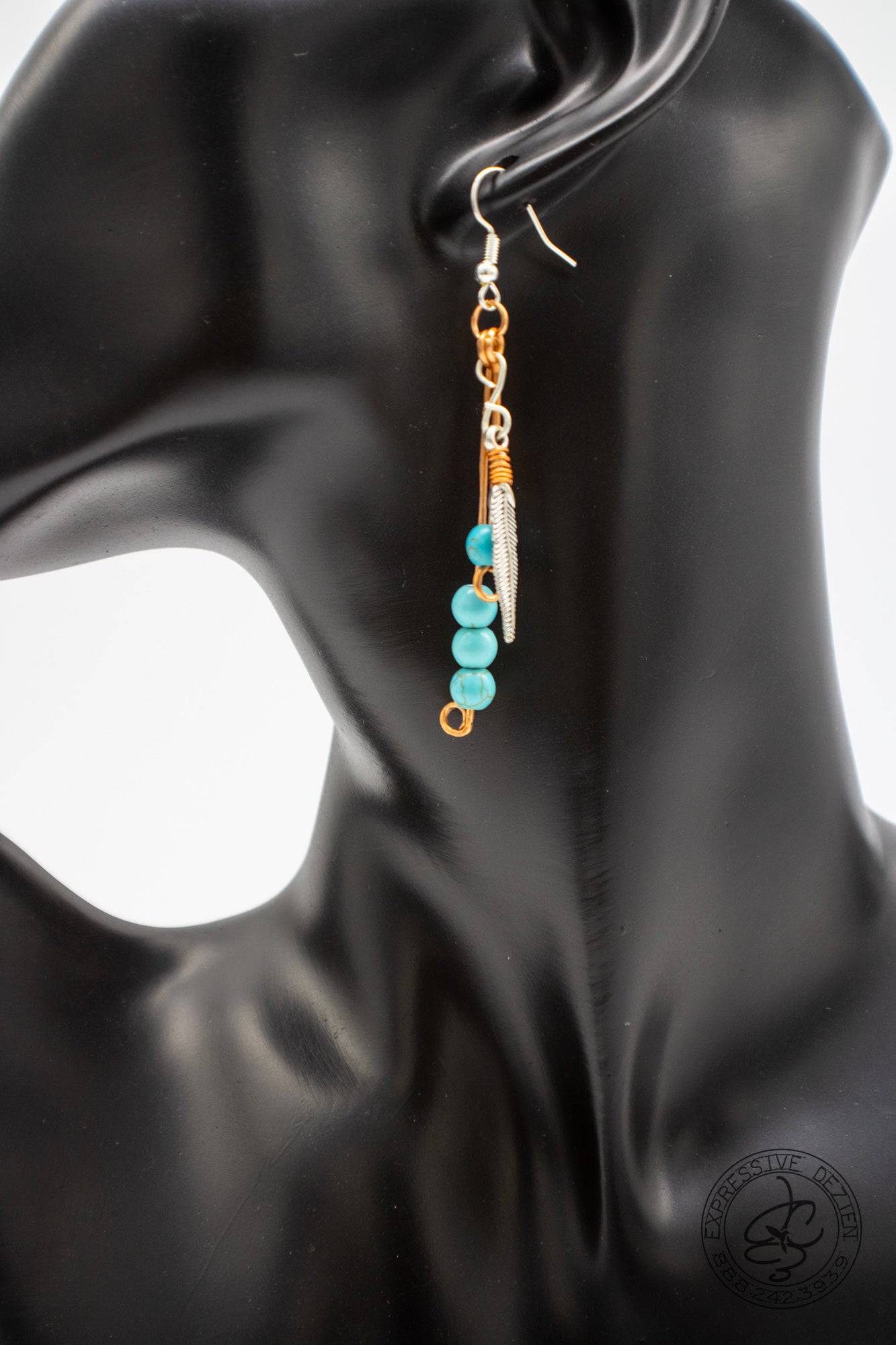 Long Feather 4 Bead Skinny Dangle Earrings Native inspired and Created - Expressive DeZien 