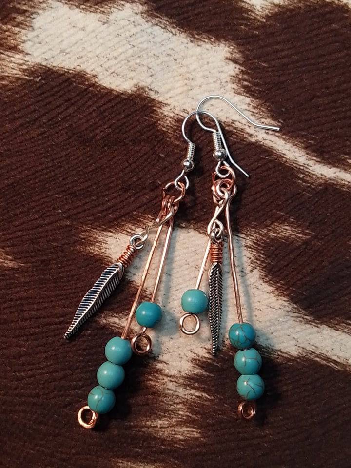 Long Feather 4 Bead Skinny Dangle Earrings Native inspired and Created - Expressive DeZien 