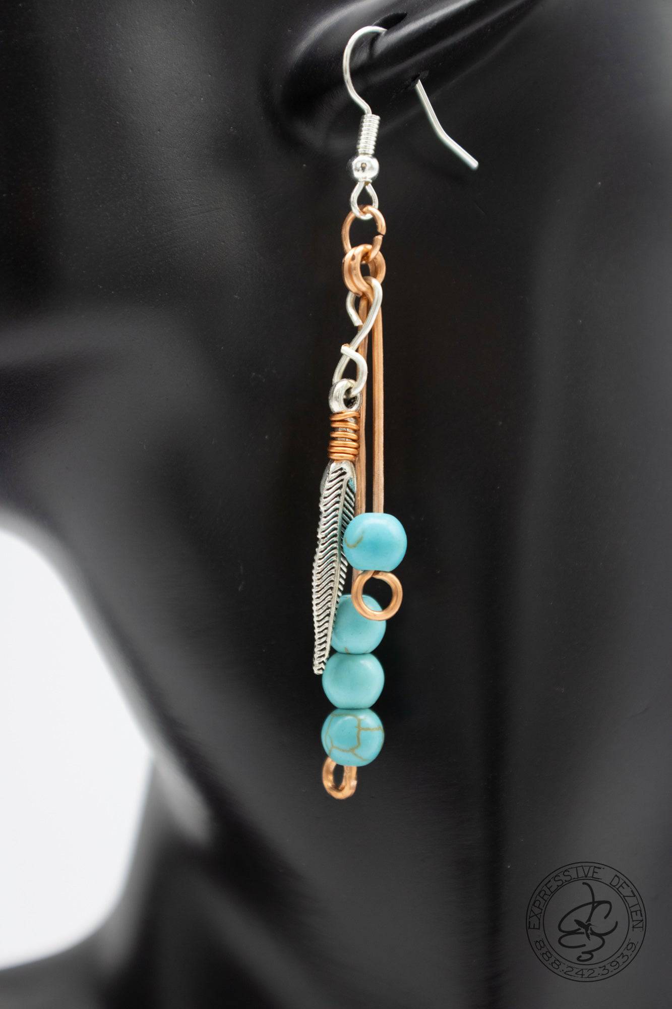 Long Feather 4 Bead Skinny Dangle Earrings Native inspired and Created - Expressive DeZien 