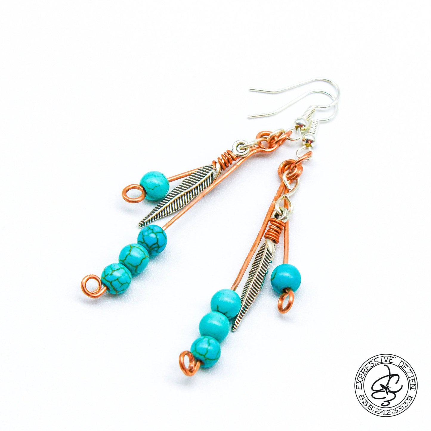 Long Feather 4 Bead Skinny Dangle Earrings Native inspired and Created - Expressive DeZien 