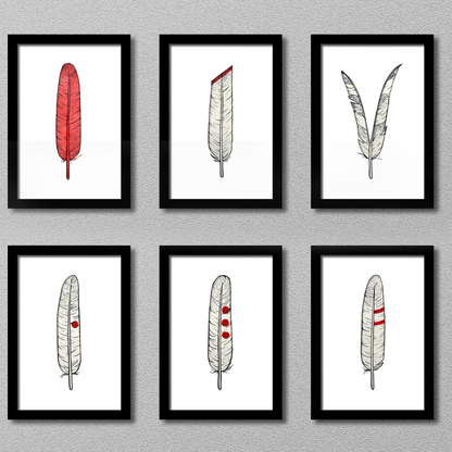 Feathers Set of 6 Colored Pencil Watercolor Print - Expressive DeZien 