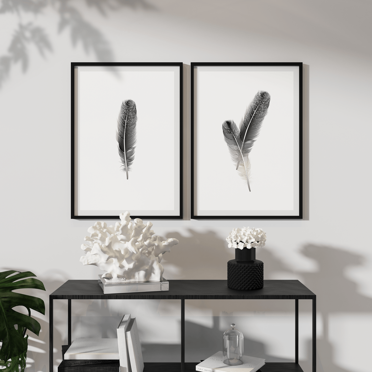 Feathers Set of 2 One single Feather and one with two Feathers Art - Expressive DeZien 