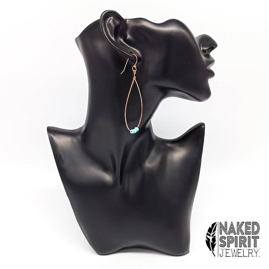 Copper Turquoise Three Beaded Teardrop Hoop Earrings - Expressive DeZien 