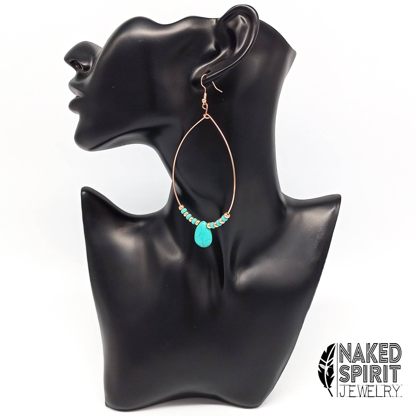 Turquoise Teardrop Beaded Copper Hoop Earrings - Expressive DeZien 
