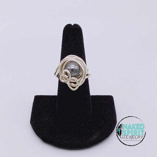 Silver Single Charcoal Bead Wrapped Ring - Expressive DeZien 