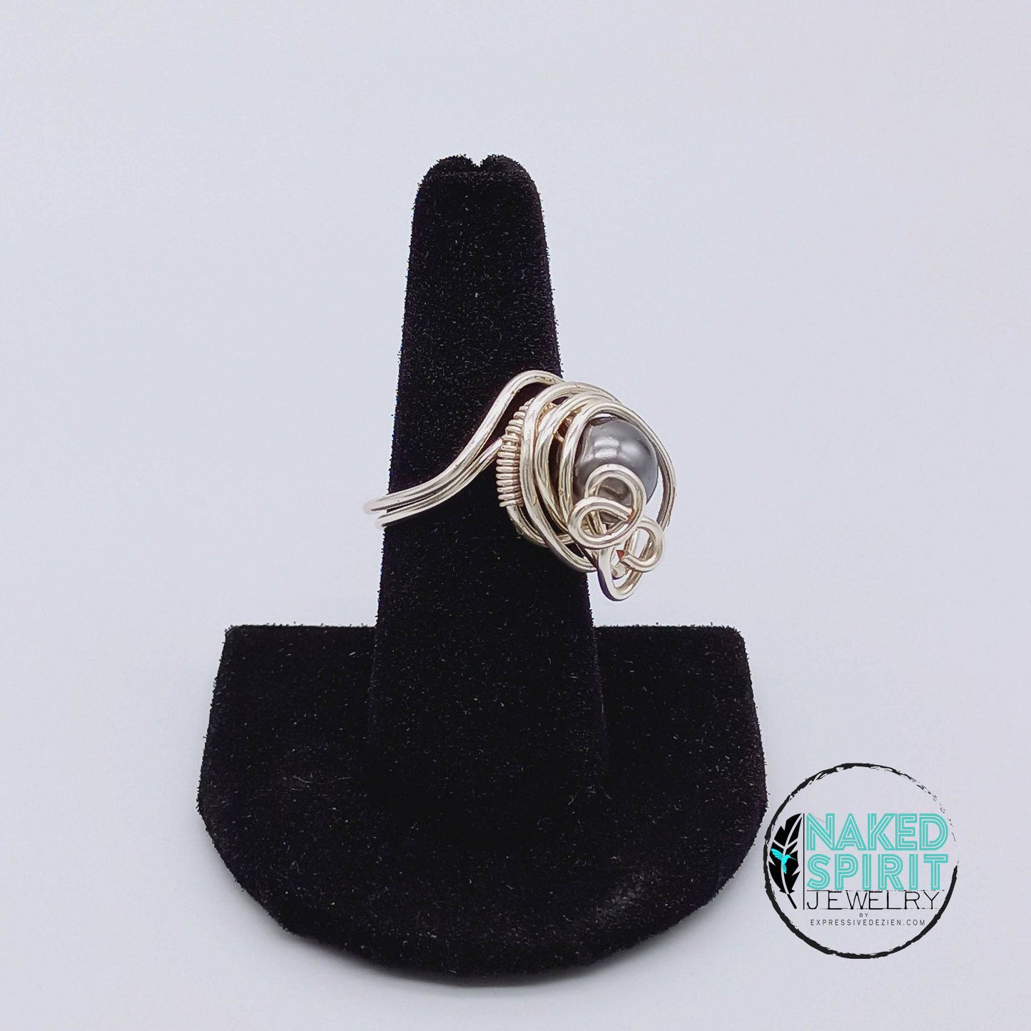 Silver Single Charcoal Bead Wrapped Ring - Expressive DeZien 