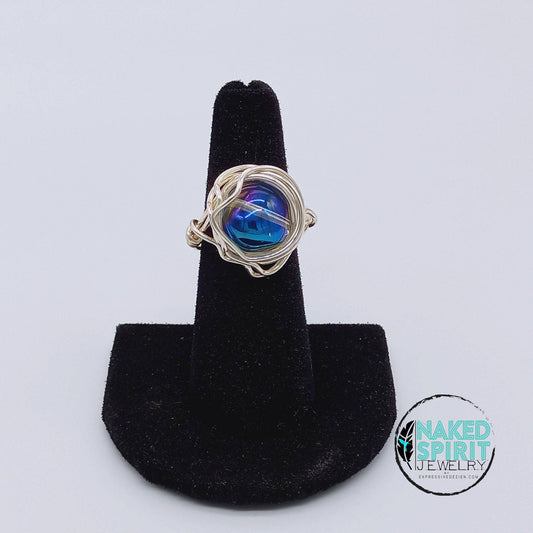 Silver Crystal Ball Bead Wrapped Ring - Expressive DeZien 