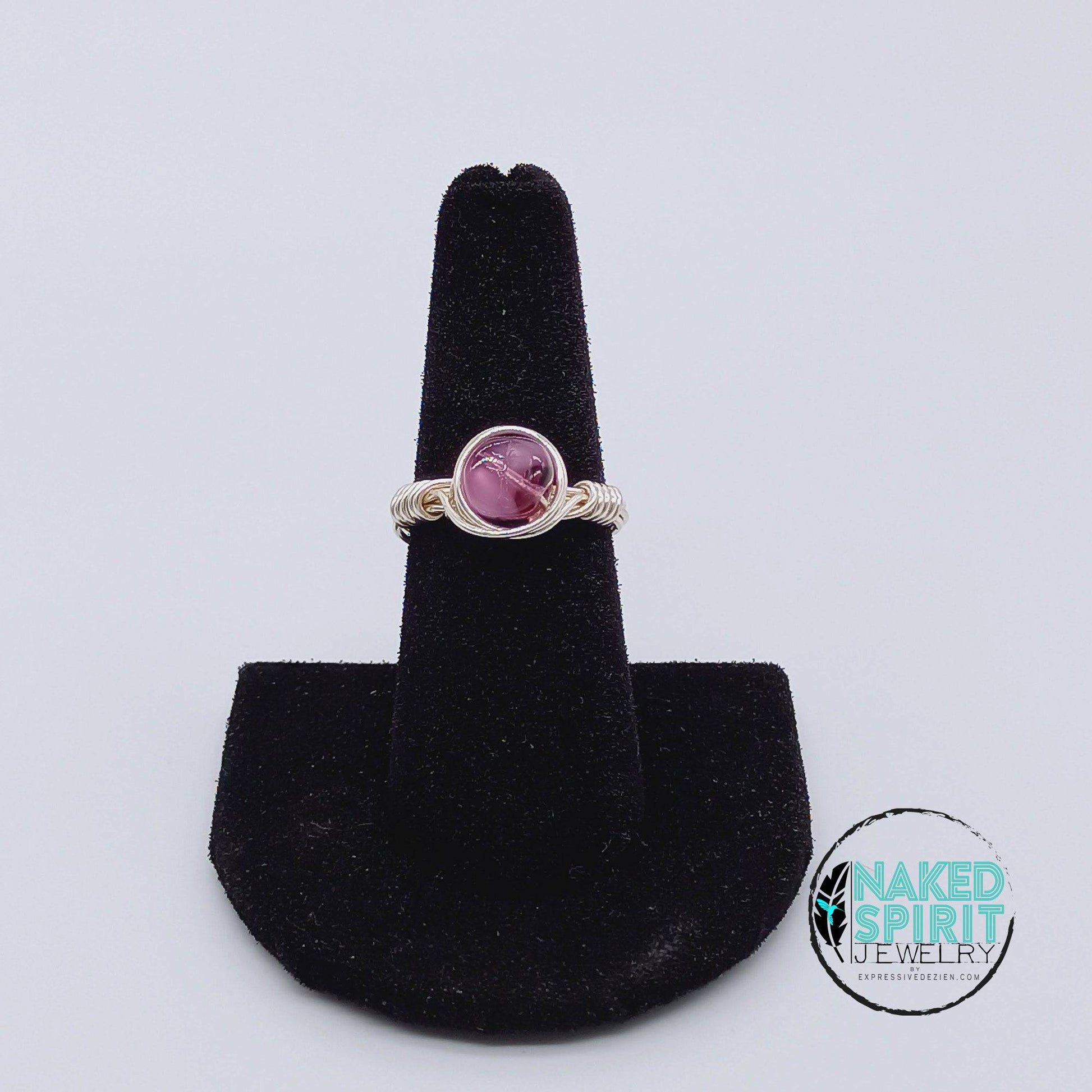 Silver Purple Amethyst Bead Wrapped Ring - Expressive DeZien 