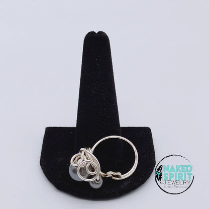 Silver Three Charcoal Bead Wrapped Ring - Expressive DeZien 