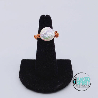 Copper Iridescent White Abalone Wrapped Ring - Expressive DeZien 