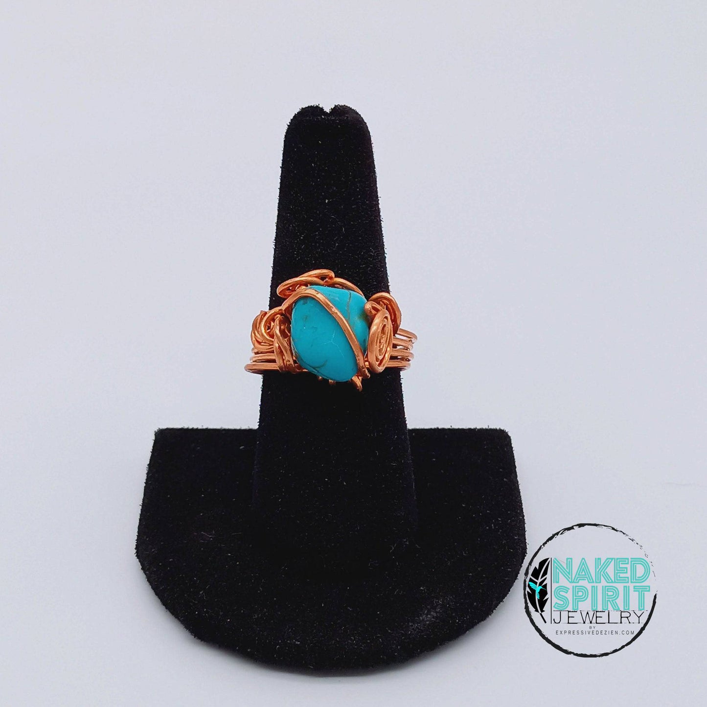 Copper Chunky Turquoise Wrapped Ring - Expressive DeZien 