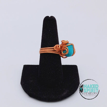 Copper Chunky Turquoise Wrapped Ring - Expressive DeZien 
