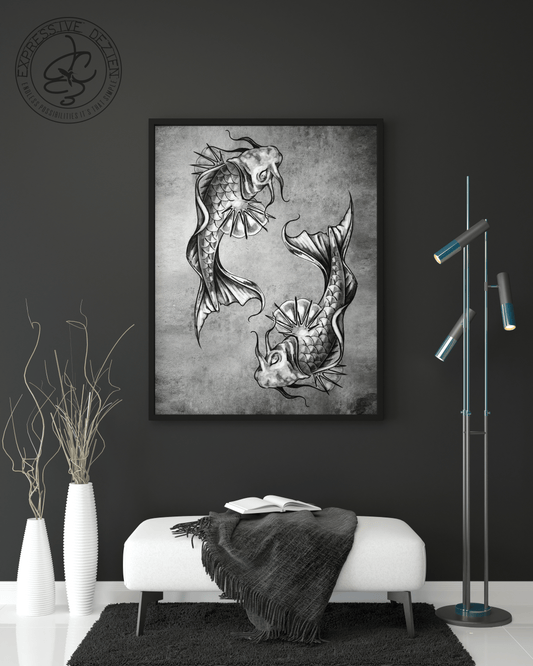 So Koi Fish Charcoal Prints - Expressive DeZien 