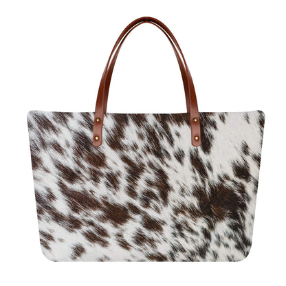 Brown and White Cowhide Print Tote Bag Purse - Expressive DeZien 