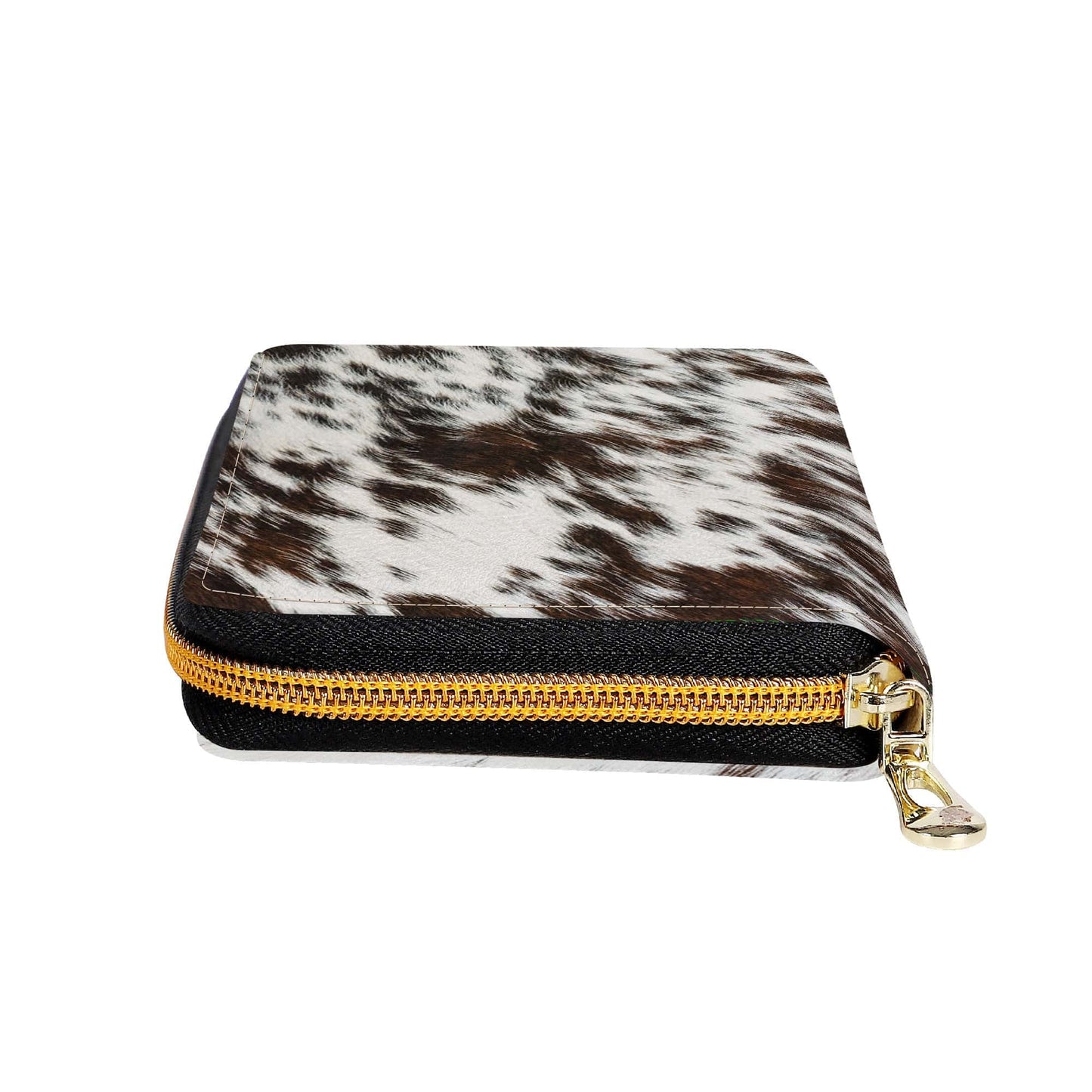 Brown and white Cowhide Print Zipper Billfold Clutch Wallet - Expressive DeZien 